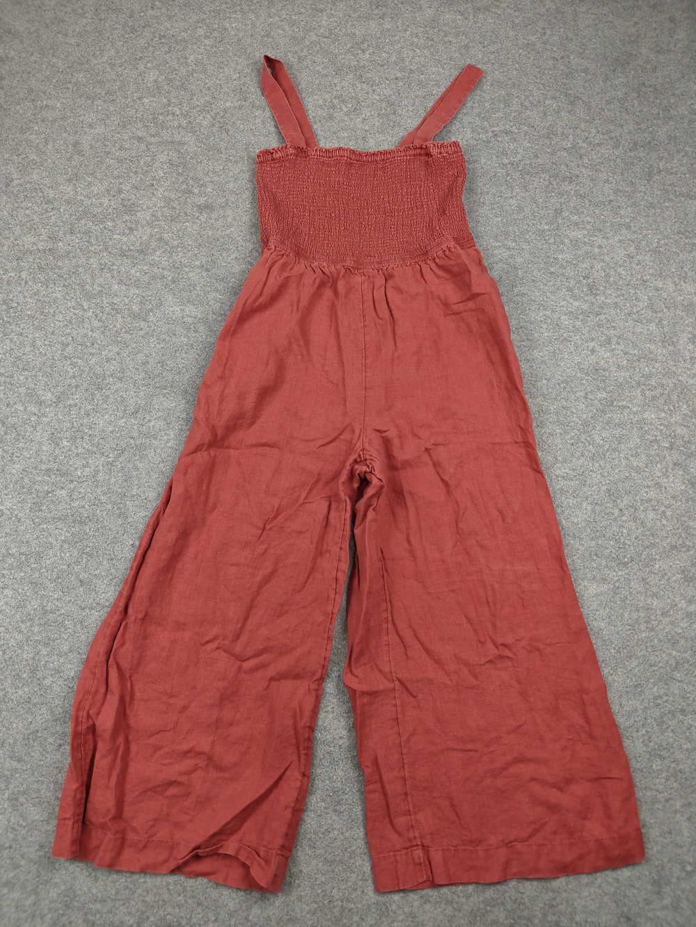 J.CREW Jumpsuit Womens Small Red One-Piece Smocked Linen Square Neck Casual